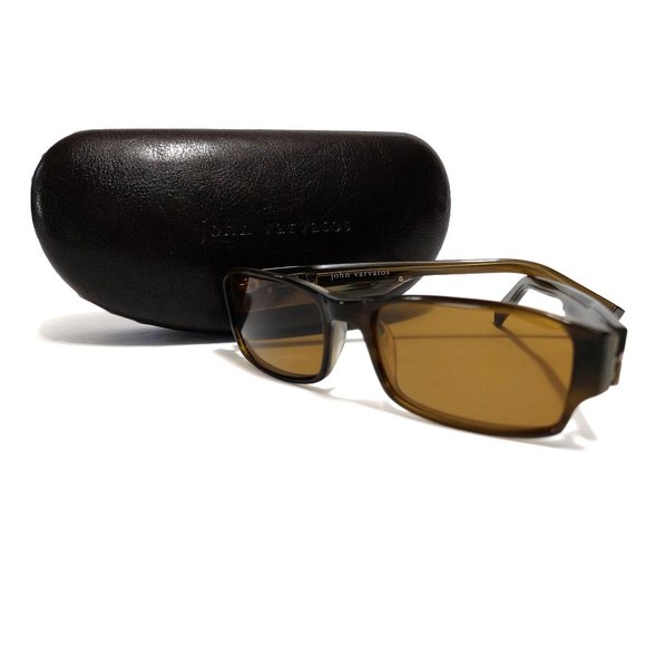 John Varvatos Brown Olive V331 Rectangle Eyeglasses